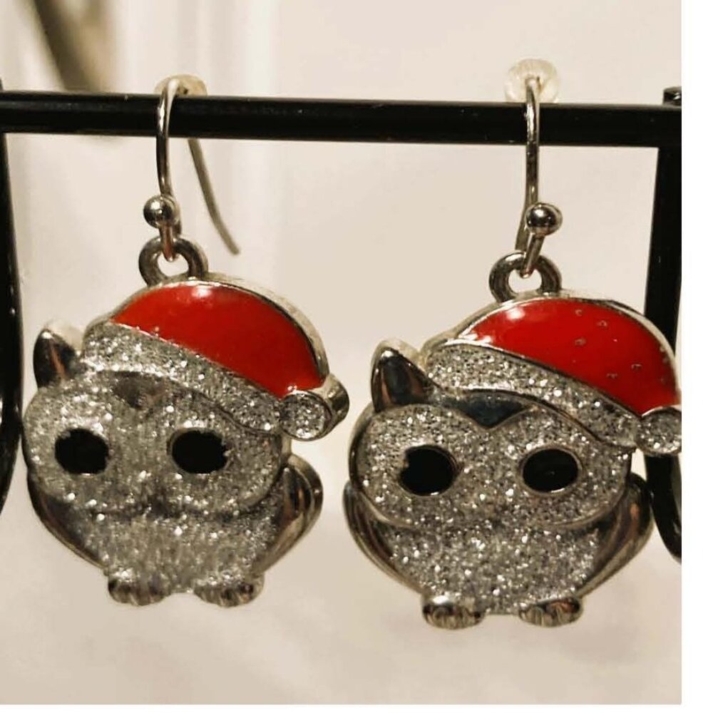 FESTIVE SPARKLE CHRISTMAS OWL DANGLE EARRINGS